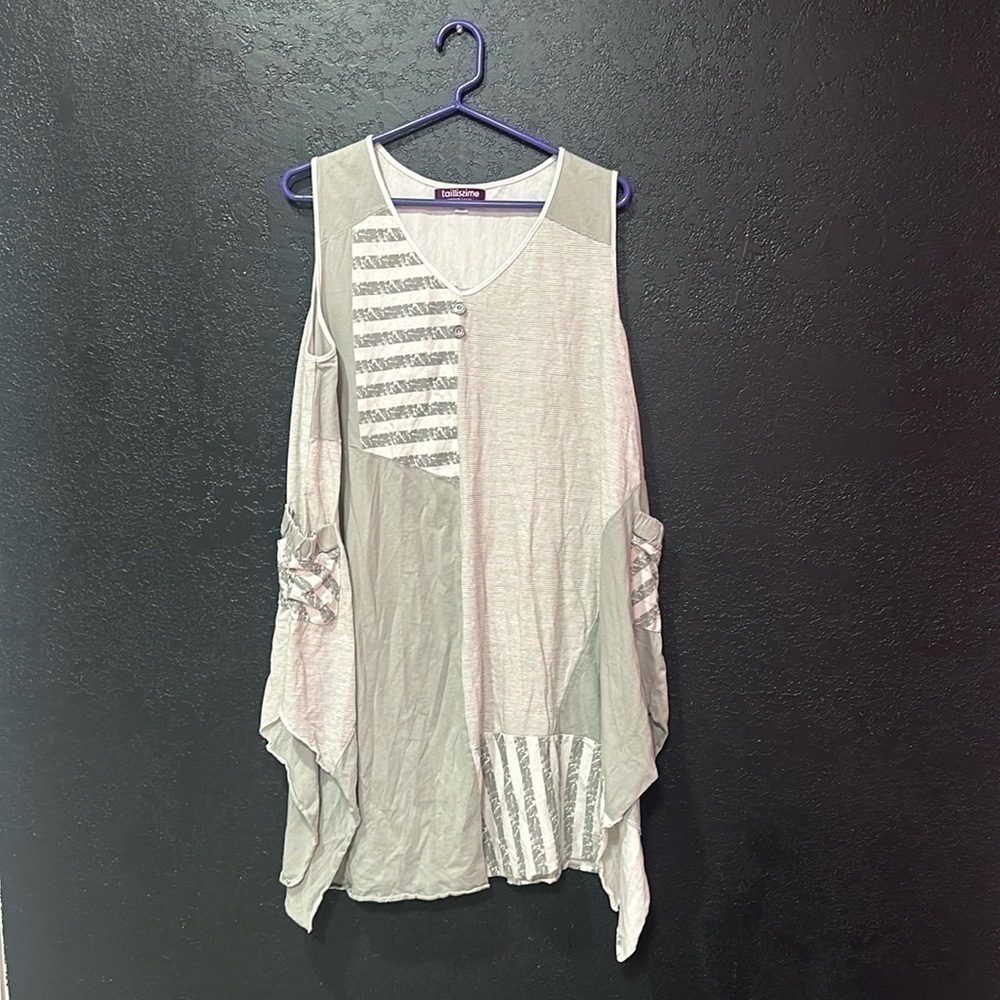 Taillissime Mint Green/White Sleeveless Dress with pockets Size L NC0255